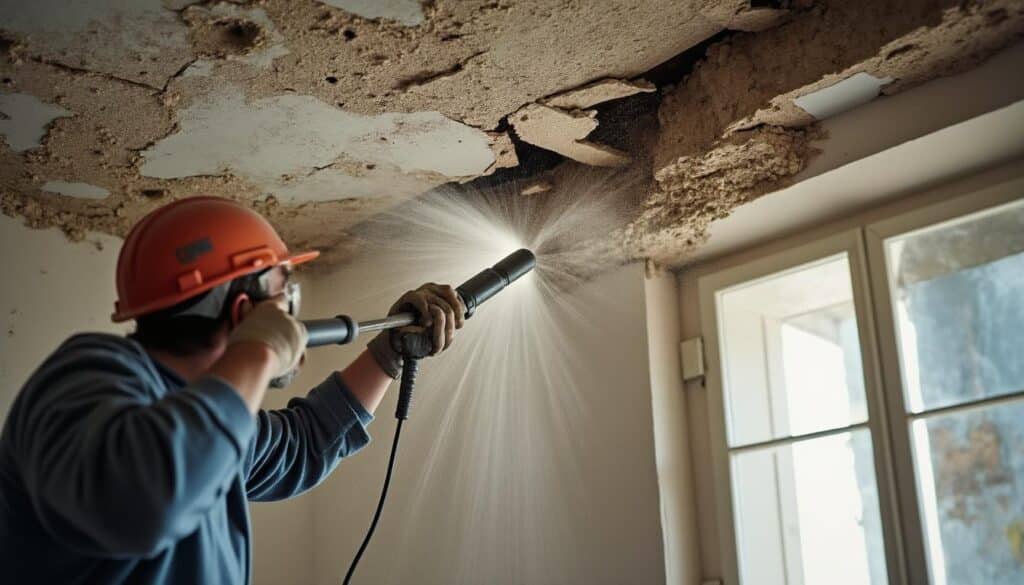 Réussir la démolition d’un plafond plâtré fissuré avec un burin : méthodes et astuces