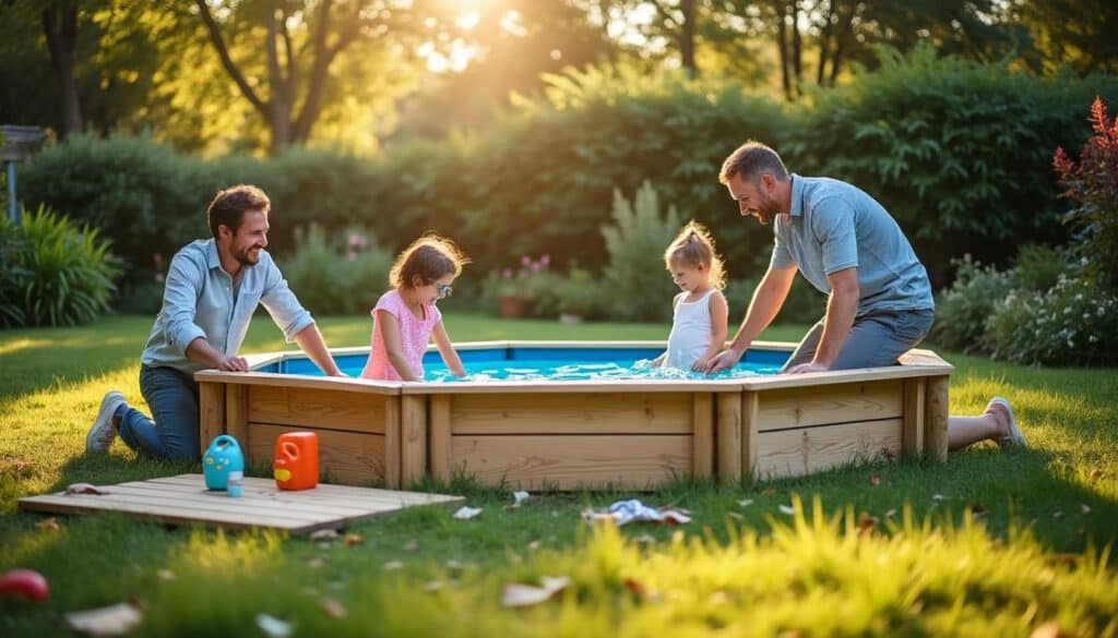 Piscine hors sol octogonale en bois : charme et installation facile